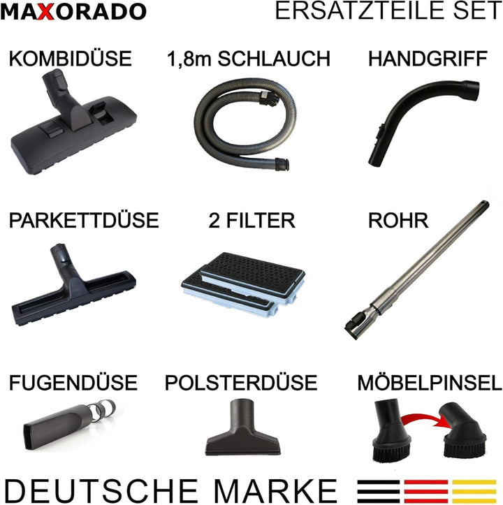 Kombidüse + Rohr + Handgriff + Schlauch + Düsen + 2 HEPA Filter Ersatzteile Set Zubehör kompatibel m