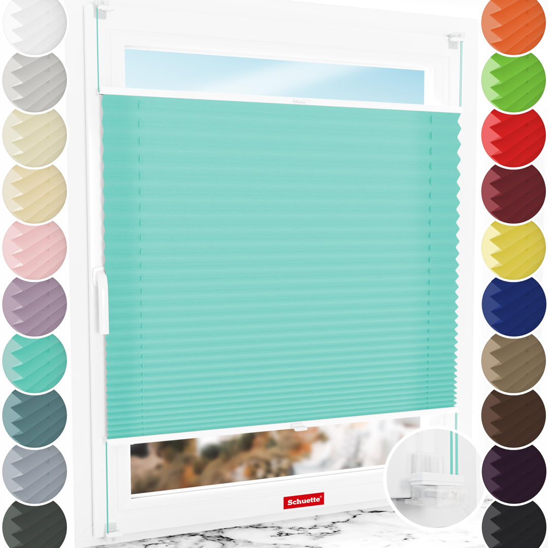 Schuette® Plissee ohne Bohren ● Premium Kollektion: Blue Ocean (Türkis) ● 80x120cm (Breite x Höhe) ●