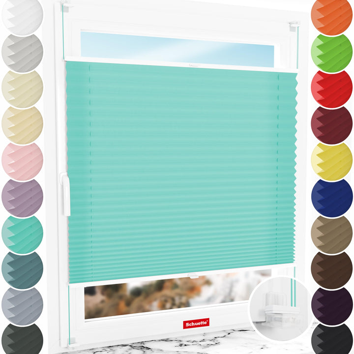 Schuette® Plissee ohne Bohren ● Premium Kollektion: Blue Ocean (Türkis) ● 80x120cm (Breite x Höhe) ●