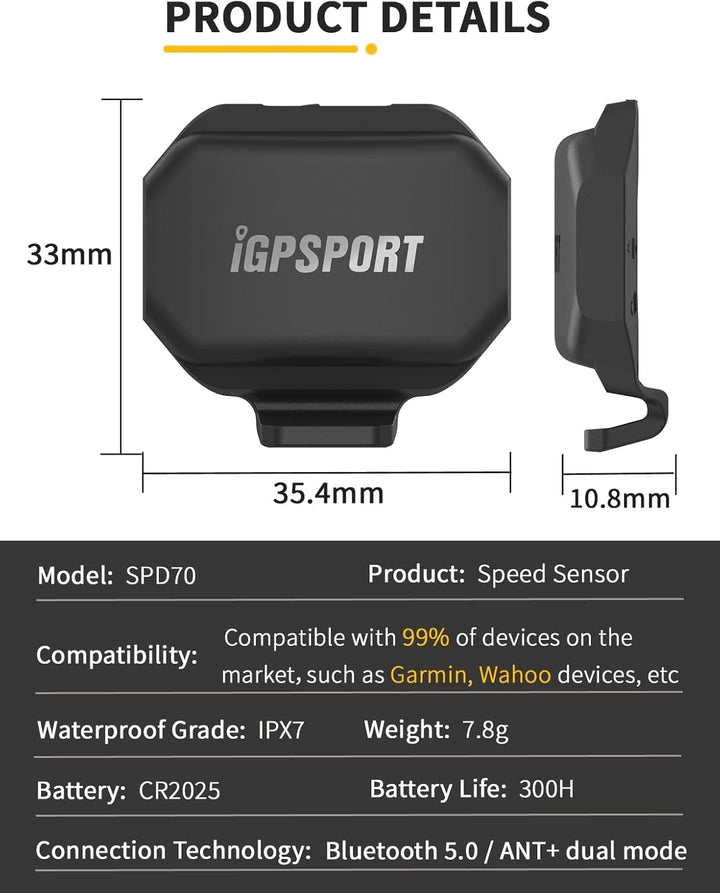 iGPSPORT Geschwindigkeitssensor ANT + und Bluetooth Wireless für Fahrradcomputer, iPhone Android