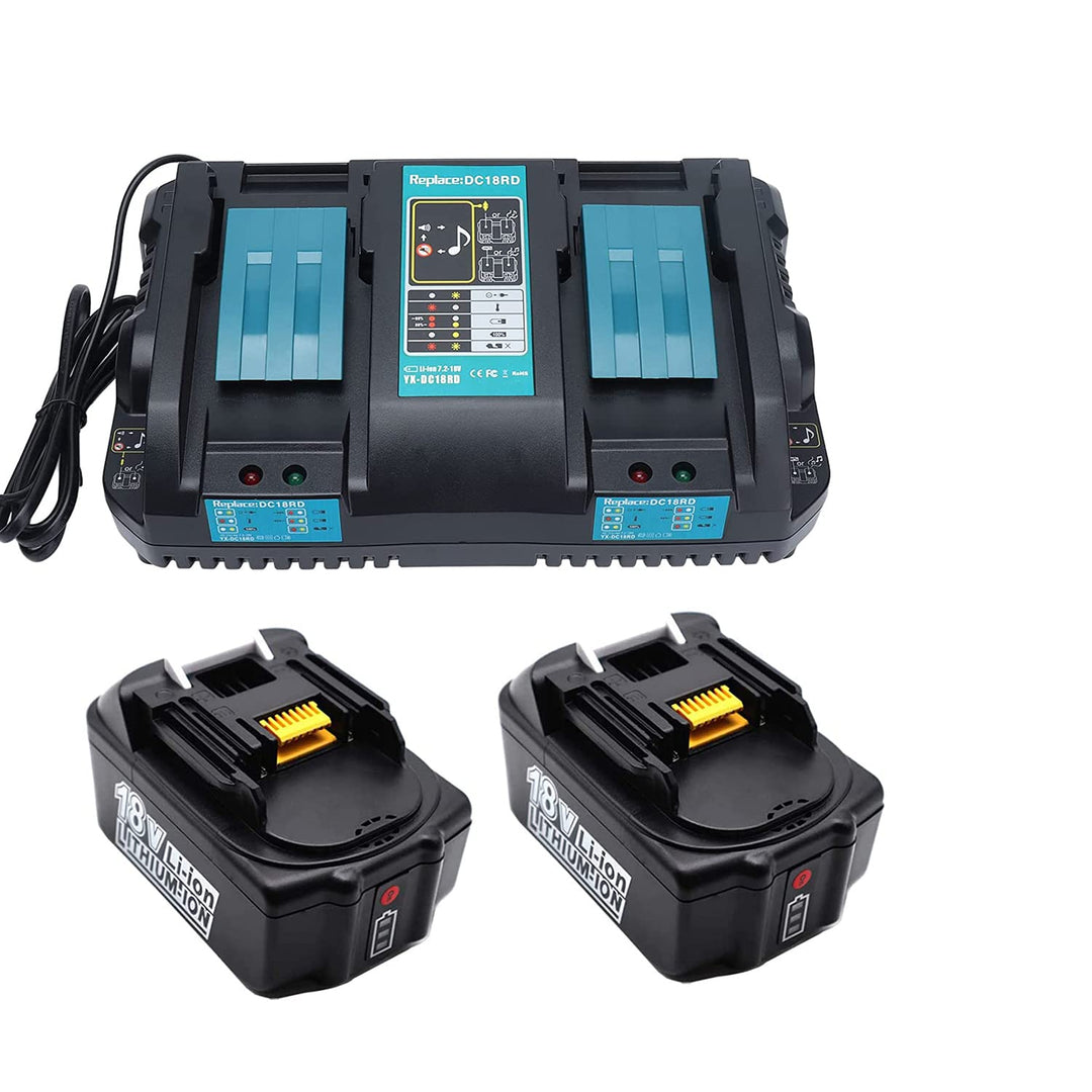 GOLEMON 2 Stück BL1850B BL1850 18 V 5000 mAh Li-Ion Akku + DC18RD Dual Port Ladegerät Ersatz für Mak