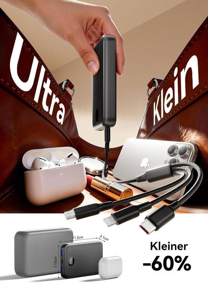 Power Bank 27000mAh, Ultra Kompakte Powerbank Schnellladen USB C, Externer Akku mit LED Display & 3-