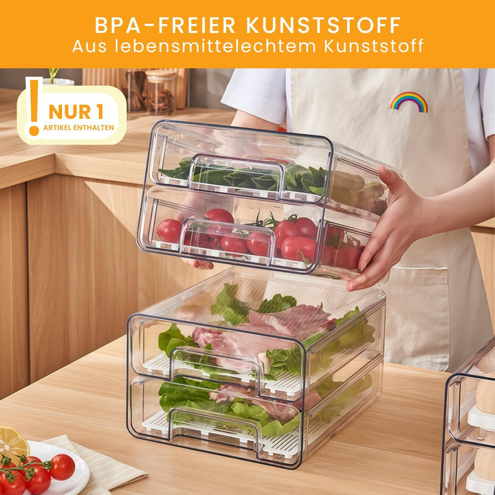 Kühlschrank-Organizer Schublade (1 Stück) – Doppelschichtige, stapelbare Aufschnittbox als transpare