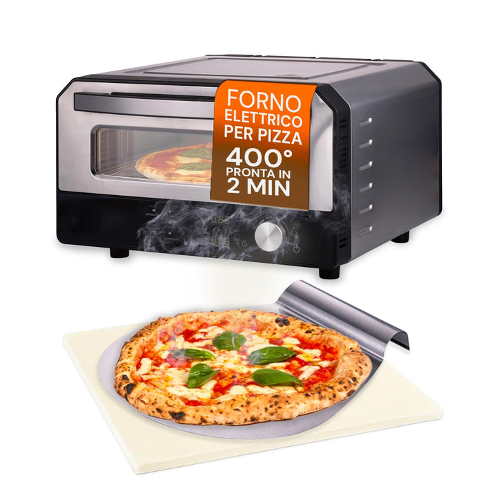 Avilia - Elektrischer Pizzaofen 400 °C mit Digitalanzeige und 6 Kochprogrammen, inklusive Pizzaschau