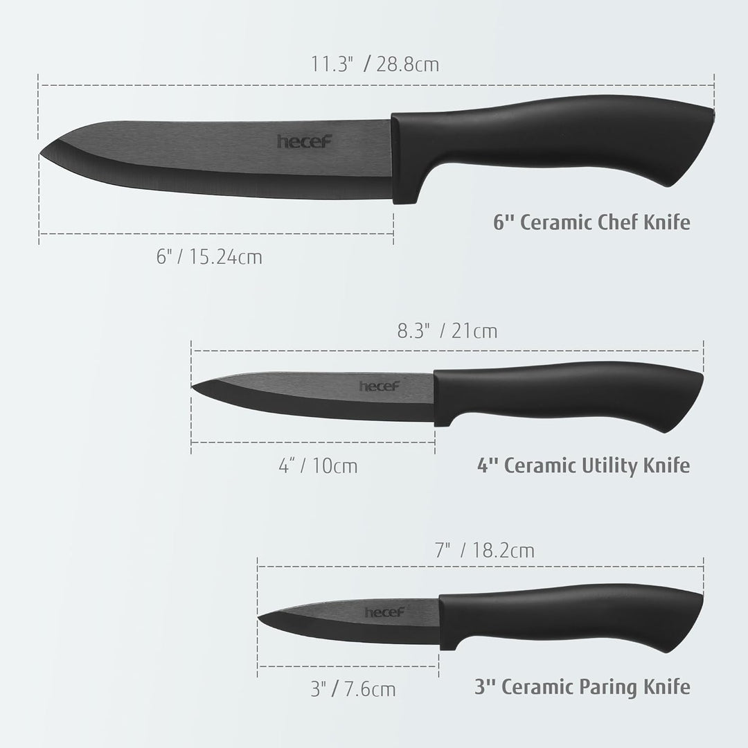 hecef Keramikmesser set 3-teilig, Scharf Küchenmesser Set Nie Eingerostet, Keramikmesser Klein mit S