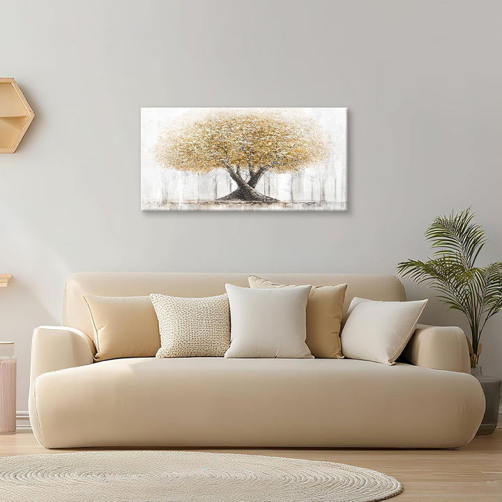 FajerminArt Grosses Leinwandbilder Bilder Mit Rahmen Abstrakt Beige Gelb Bäume bild auf leinwand Wan