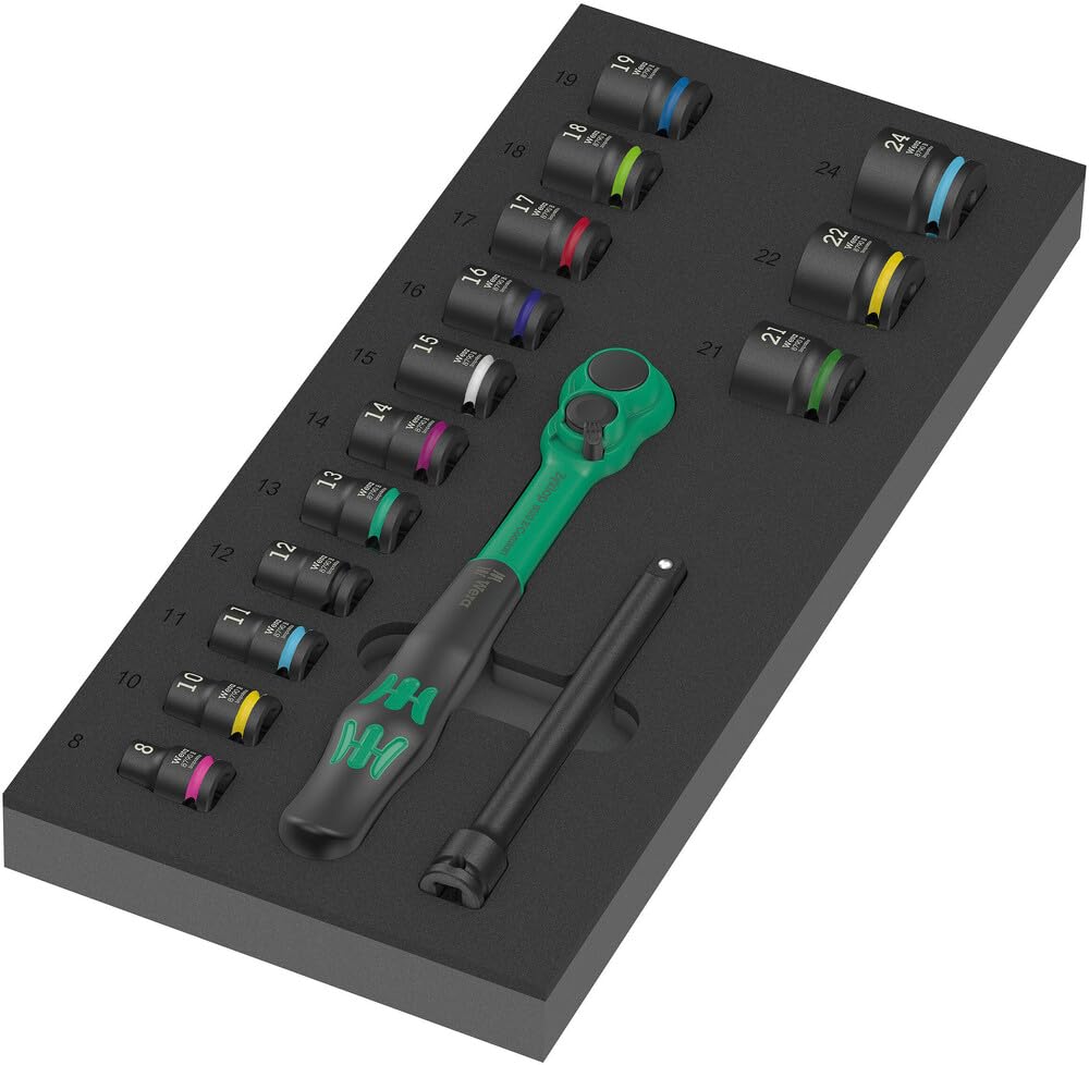 Wera 05150114001 9724 Schaumstoffeinlage 8010 B Zyklop Comfort Knarre Set 1, 3/8", 16-teilig