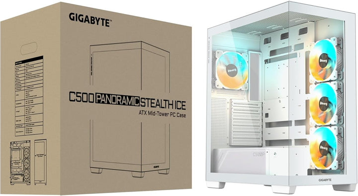 Gigabyte C500 Panoramic Stealth ATX Mid Tower gehärtetes Glas RGB Fusion PC-Gehäuse - Schwarz - GB-C
