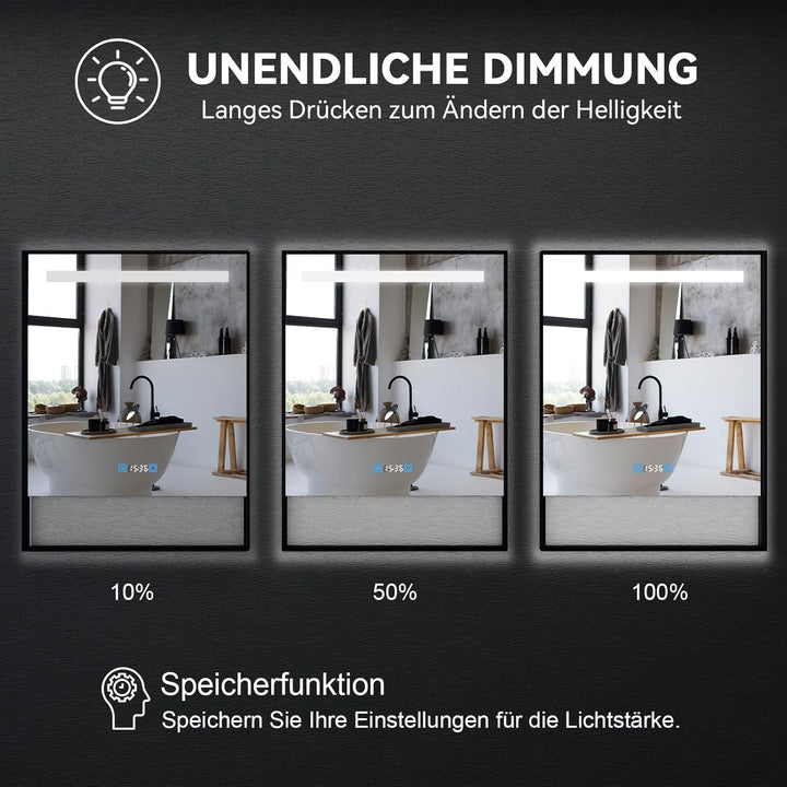 YU YUSING Badspiegel Badezimmerspiegel mit Beleuchtung mit Abnehmbarer Ablage 60x80cm, Wandspiegel L