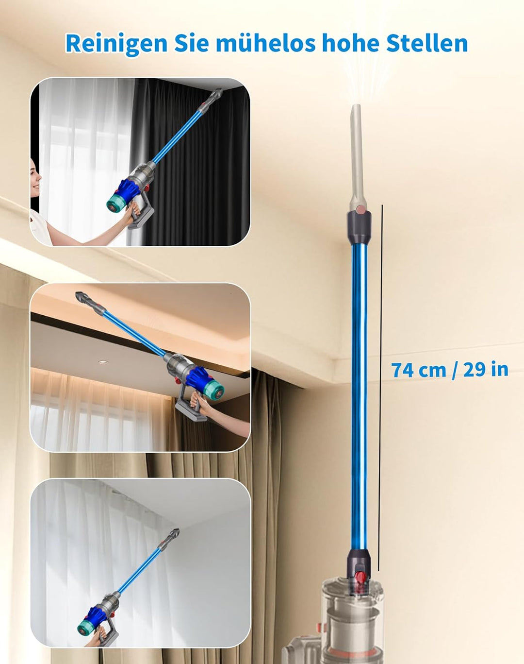 Verlängerungsrohr für Dyson V12 Detect Slim / V10 Digital Slim Stabstaubsauger, 74 cm Aluminium Tele