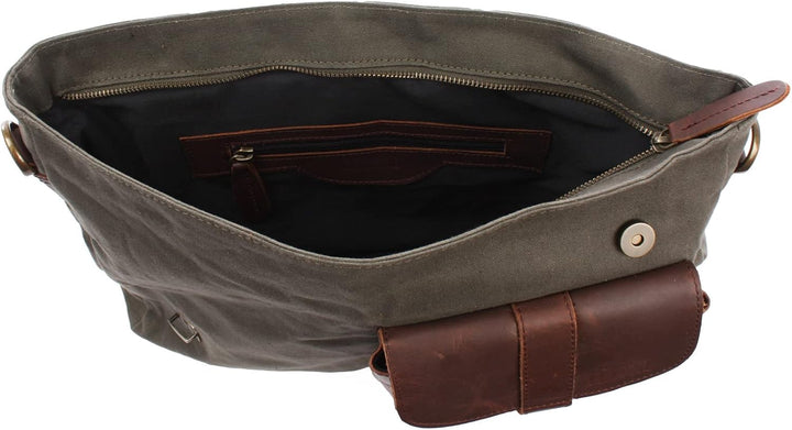 LECONI Messenger Bag DIN A4 Leder Canvas Damen & Herren Schultasche Retro look Collegetasche Umhänge