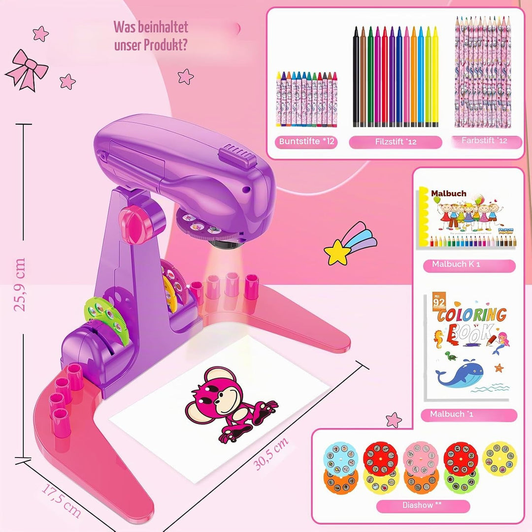 Sumsoltic Geschenk Mädchen Zeichenprojektor für Kinder Mit Wasserfarbenstifte, Einhorn-Malbuch, Zeic