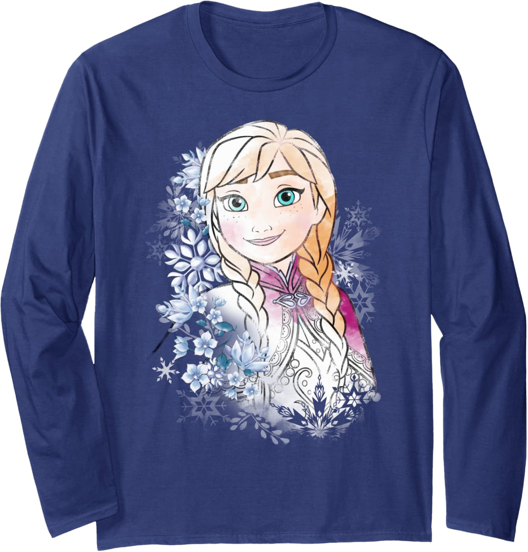 Disney Frozen Anna Floral Watercolor Portrait Langarmshirt
