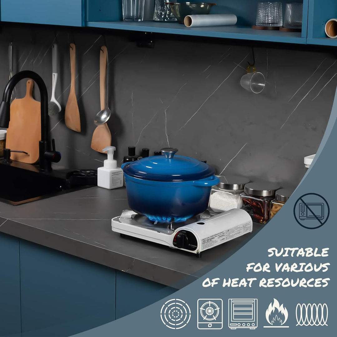 Overmont Schmortopf Gusseisen Topf 26cm - Emaille Bräter mit Deckel backofengeeignet - mit Kochbuch