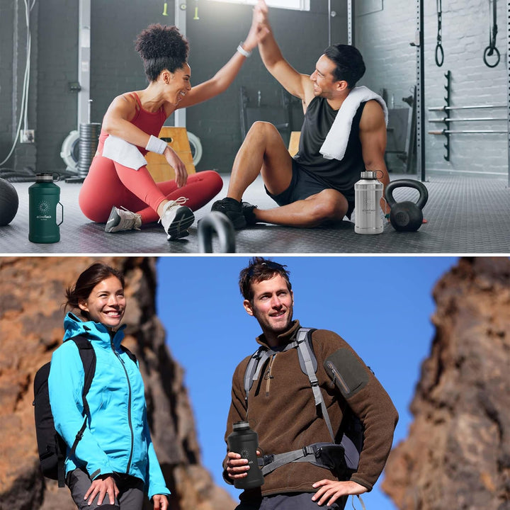 BeMaxx Trinkflasche Edelstahl ACTIVE FLASK + Strohhalm (3 Deckel) | Grosse 1,3 Liter Sportflasche BP