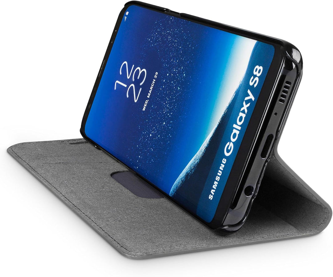 WIIUKA Echt Ledertasche -TRAVEL Nature- für Samsung Galaxy S8 -DEUTSCHES Leder- Grau, mit Kartenfach