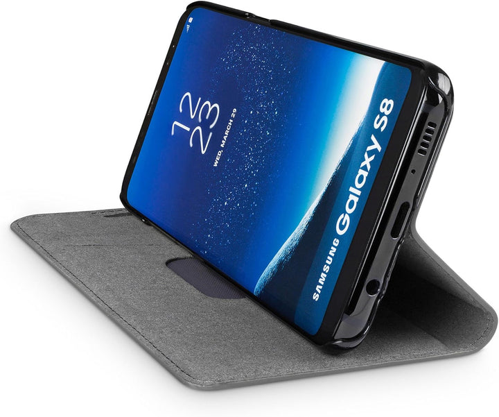 WIIUKA Echt Ledertasche -TRAVEL Nature- für Samsung Galaxy S8 -DEUTSCHES Leder- Grau, mit Kartenfach