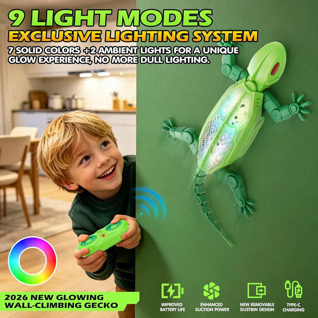 Ferngesteuerter Gecko mit Rückenbeleuchtung, Neuer Wandkletterer Gecko – 9 Lichtmodi, RC-Gecken Spie