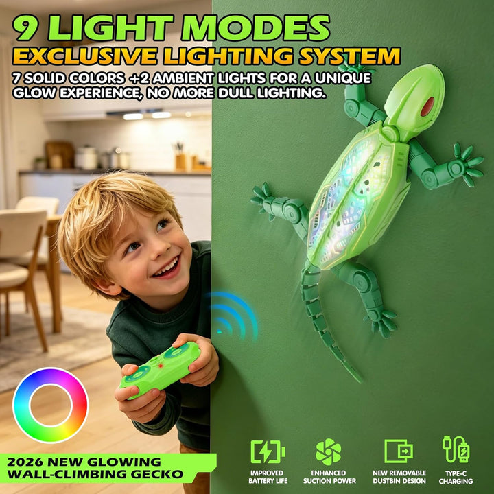 Ferngesteuerter Gecko mit Rückenbeleuchtung, Neuer Wandkletterer Gecko – 9 Lichtmodi, RC-Gecken Spie