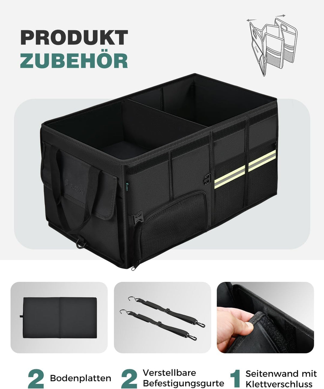 FLORICH Kofferraum Organizer mit Atmungsaktiver Schuhaufbewahrung 63L Premium Auto Kofferraumbox sta