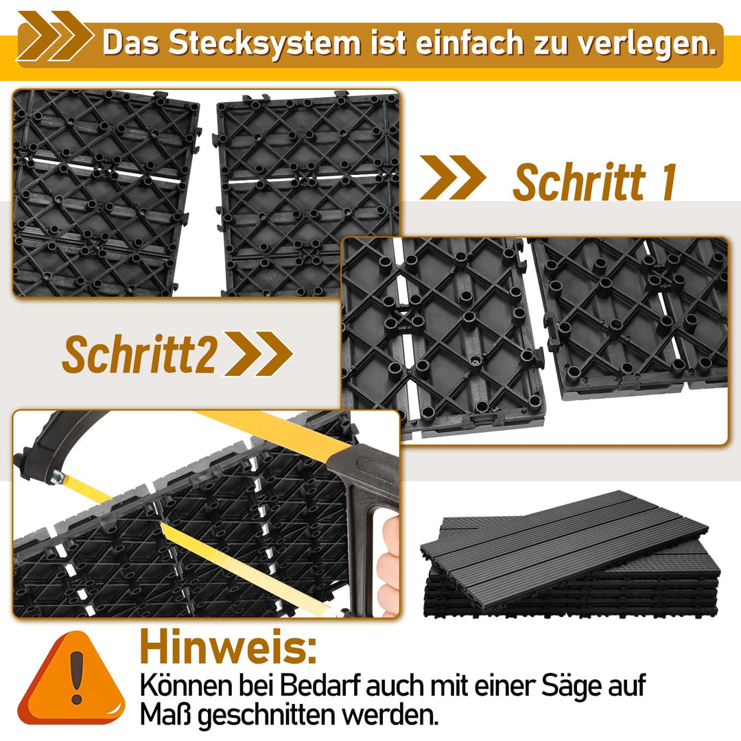 Gimisgu Terrassenfliesen WPC Fliesen, 30x60 cm Holzoptik Klickfliesen Balkonfliesen Klicksystem Terr