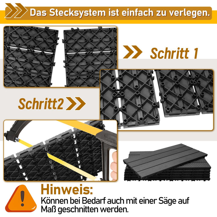 Gimisgu Terrassenfliesen WPC Fliesen, 30x60 cm Holzoptik Klickfliesen Balkonfliesen Klicksystem Terr