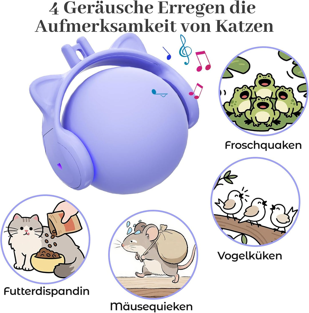 GoldenSun Katzenspielzeug, Automatisch Rollender Ball mit Federschwanz für Hauskatzen, Bewegungsakti