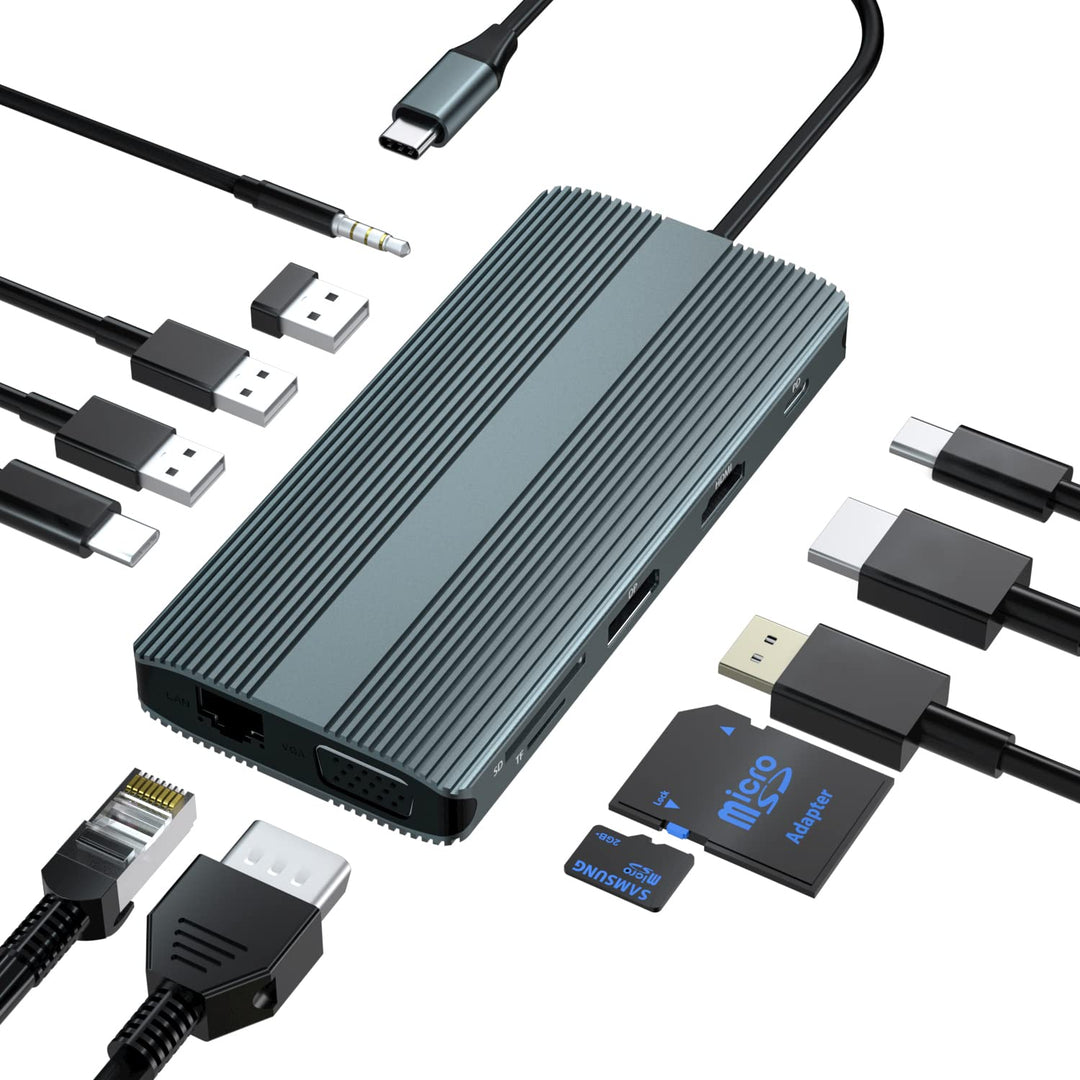 USB C Docking Station,12 in 1 Triple Display Type C Laptop Hub to 4K DP HDMI,1080P VGA, 100W PD,2 US