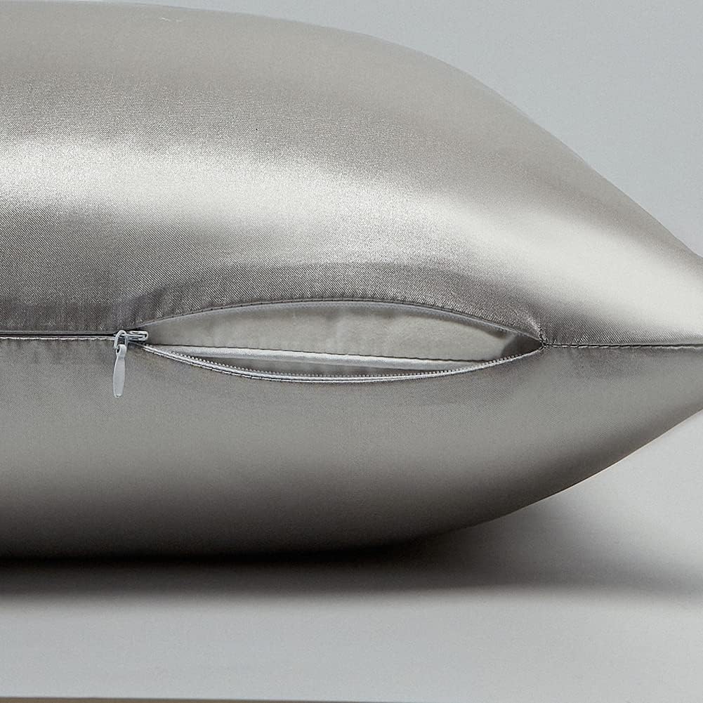 Omela Satin Bettwäsche Set 135x200 Silber Grau Einfarbig Unifarben Glatt Bettbezug mit Reissverschlu