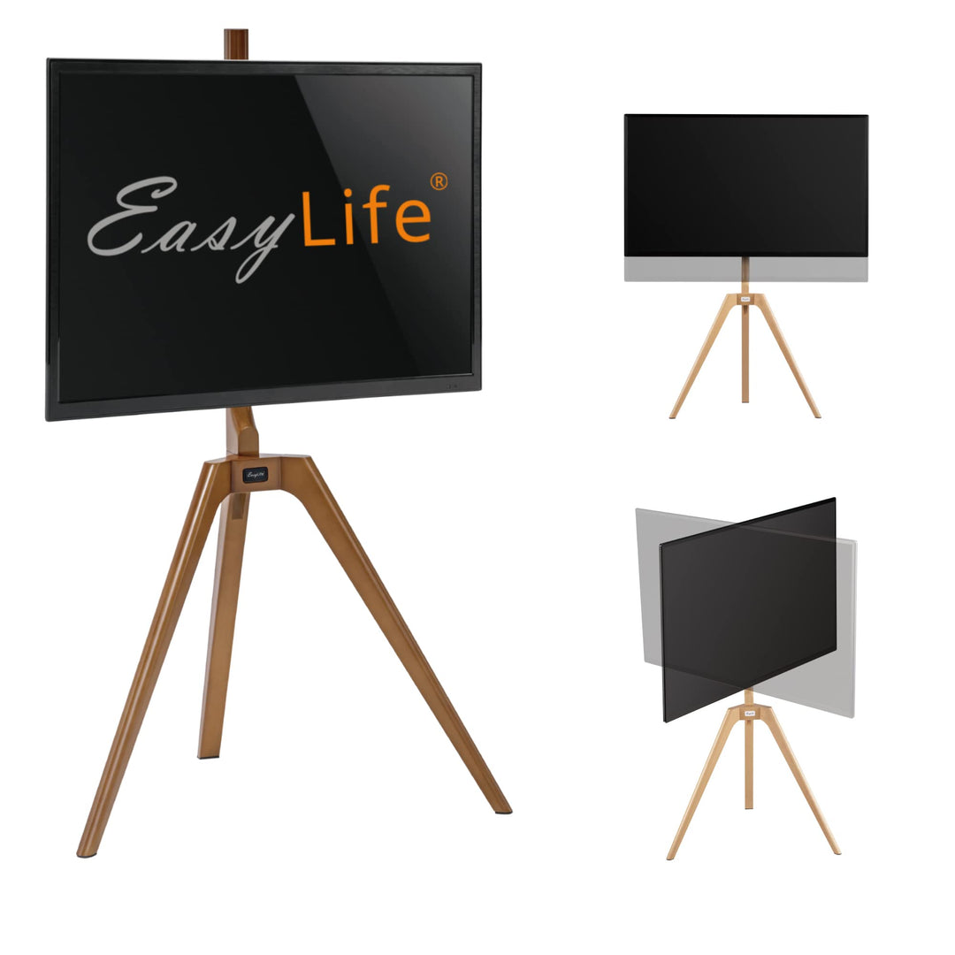 EasyLife - TV Stativ Holz Staffelei Tripod - Studio TV Stand bis 65'' Zoll & 40 kg Fernseher/Monitor