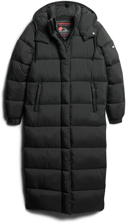 Superdry Damen Ripstop Longline Puffer Jacket Jacke 40 fussball schwarz raster, 40 fußball schw