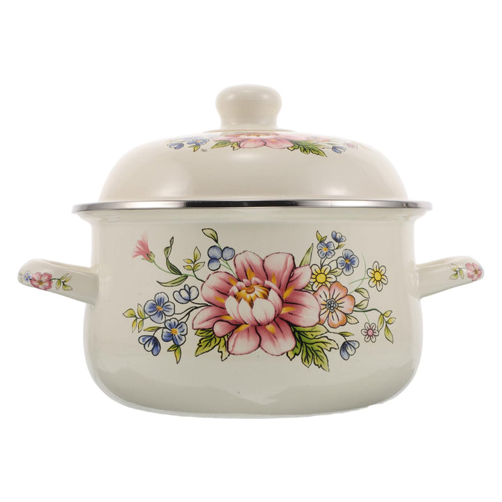 ULTECHNOVO Emaille Suppentopf 2 Liter mit Deckel 18cm Vintage Blumentopf aus Emaille Kleiner Kochtop
