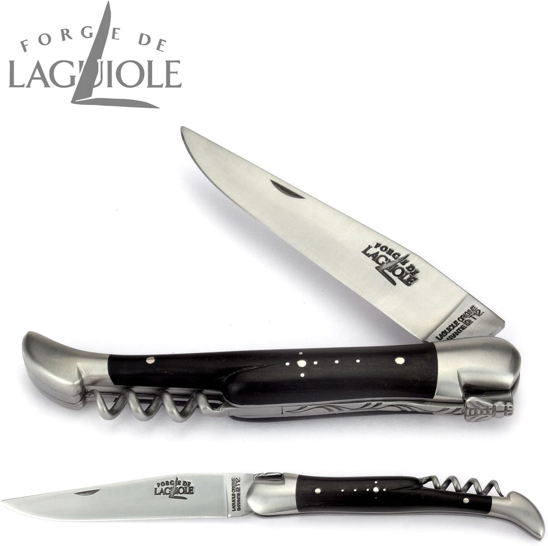 Forge de Laguiole Taschenmesser - 12 cm - Griffschalen Ebenholz - Korkenzieher - Klinge 10 cm - Stah