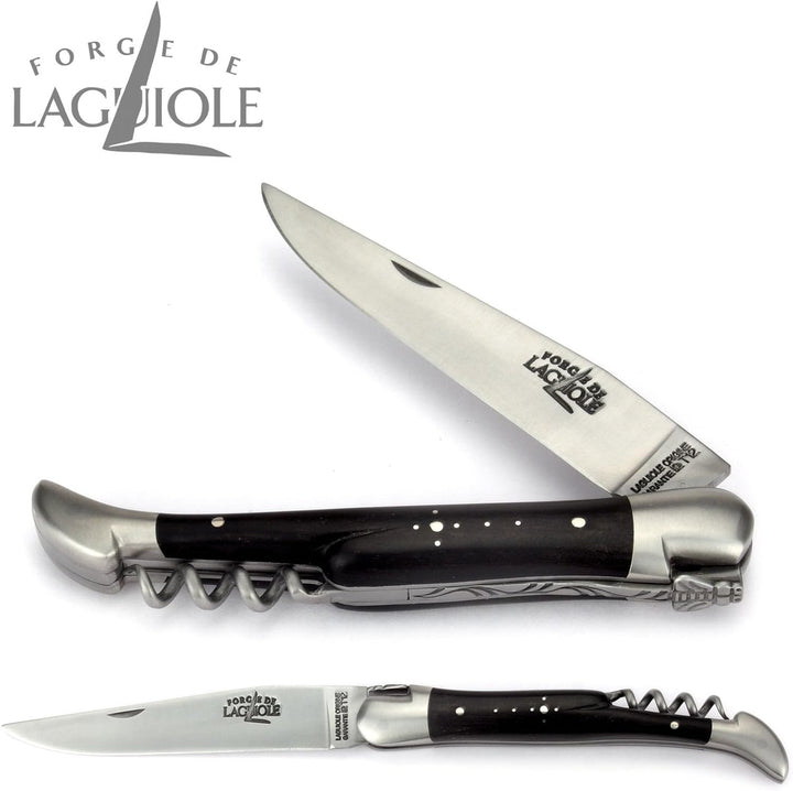 Forge de Laguiole Taschenmesser - 12 cm - Griffschalen Ebenholz - Korkenzieher - Klinge 10 cm - Stah