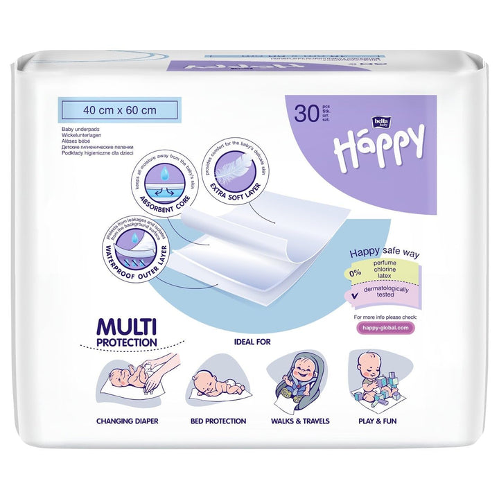 bella baby Happy Wickelunterlagen 40x60 cm ideal für unterwegs im 2er Pack (2x30 Stück) 30 Stück (2e