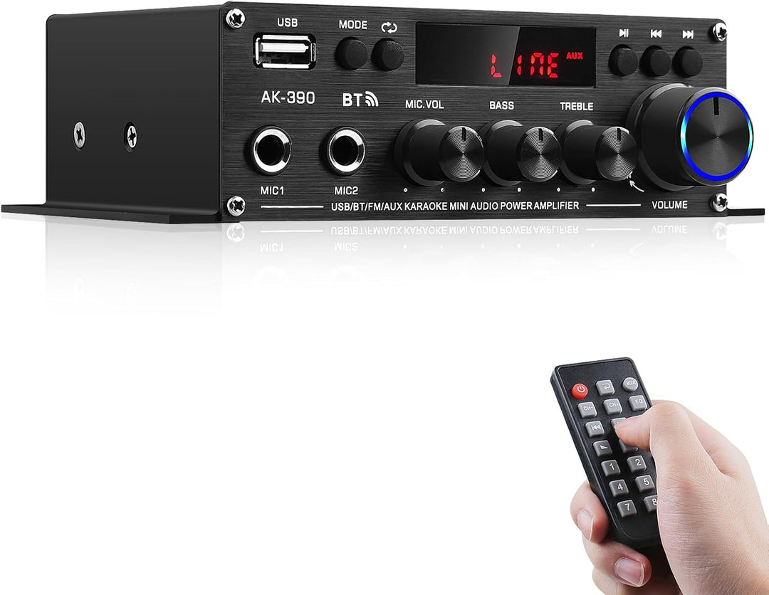 HiFi Stereo Verstärker Empfänger für Home Lautsprecher, AK-390 Bluetooth5.0 Mini Audio Amp 2.0 Kanal