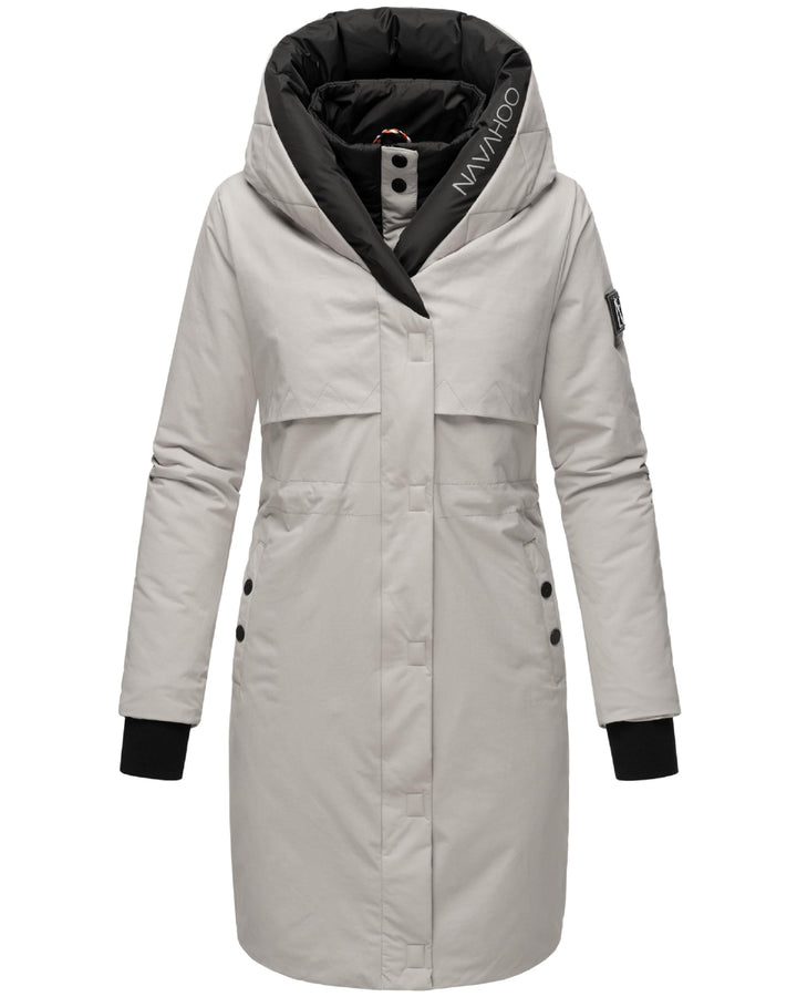 Navahoo Damen Mantel Lange warme Winter Steppjacke mit Kapuze und magnetischen Elementen Snowelf XS-