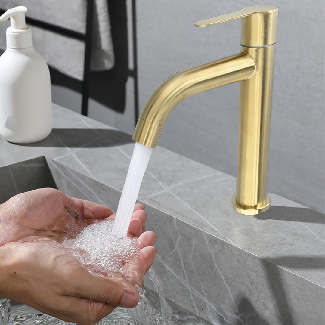 Waschbeckenarmatur, gebürsteter Edelstahl, goldfarben, 23-28 mm, Befestigungslöcher für Waschbecken