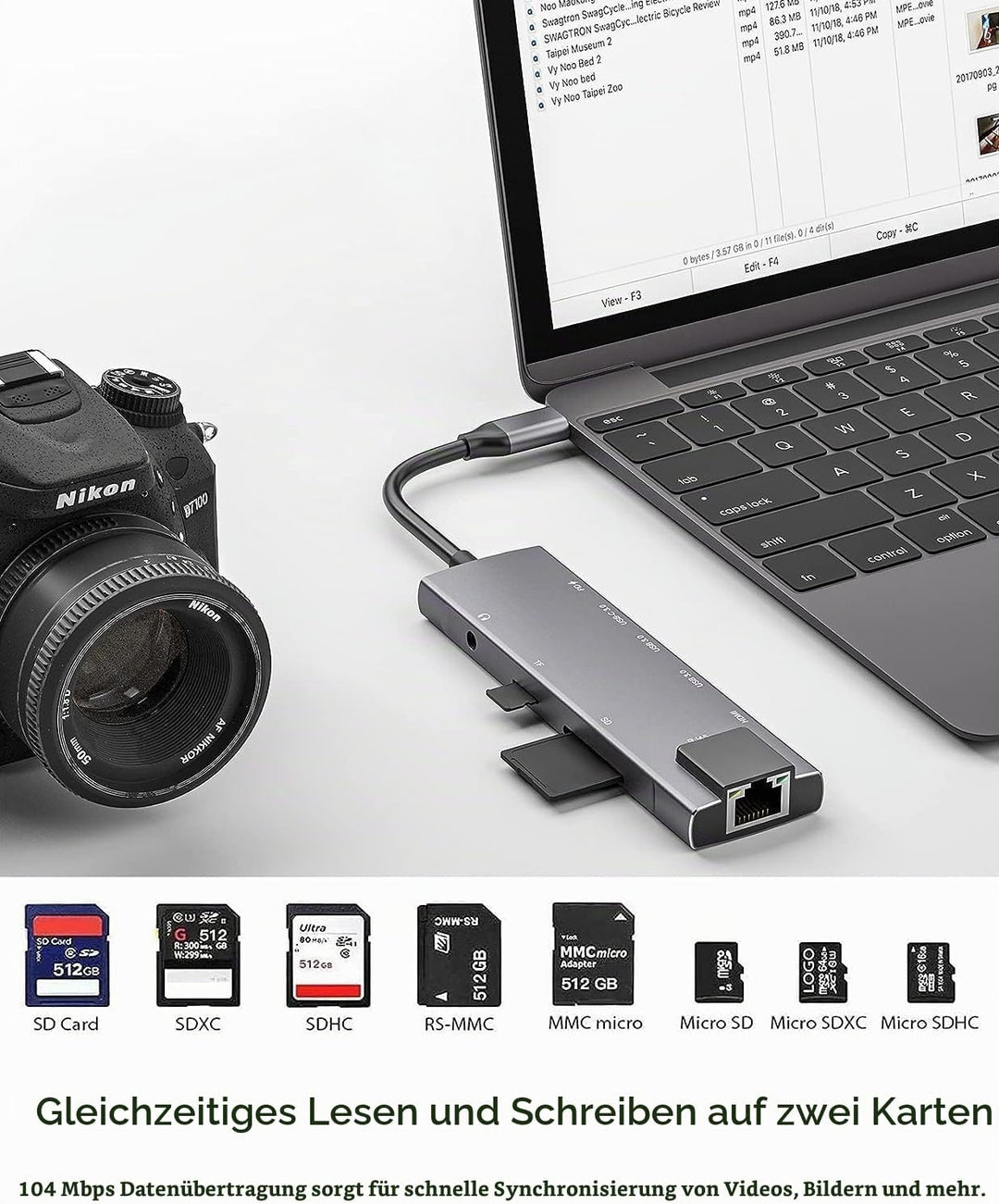 USB C Hub 9 in 1 Multiport Adapter w/Gigabit Ethernet, 100W PD, 4K@60Hz, 2 USB 3.0, USB C 3.0 Data,