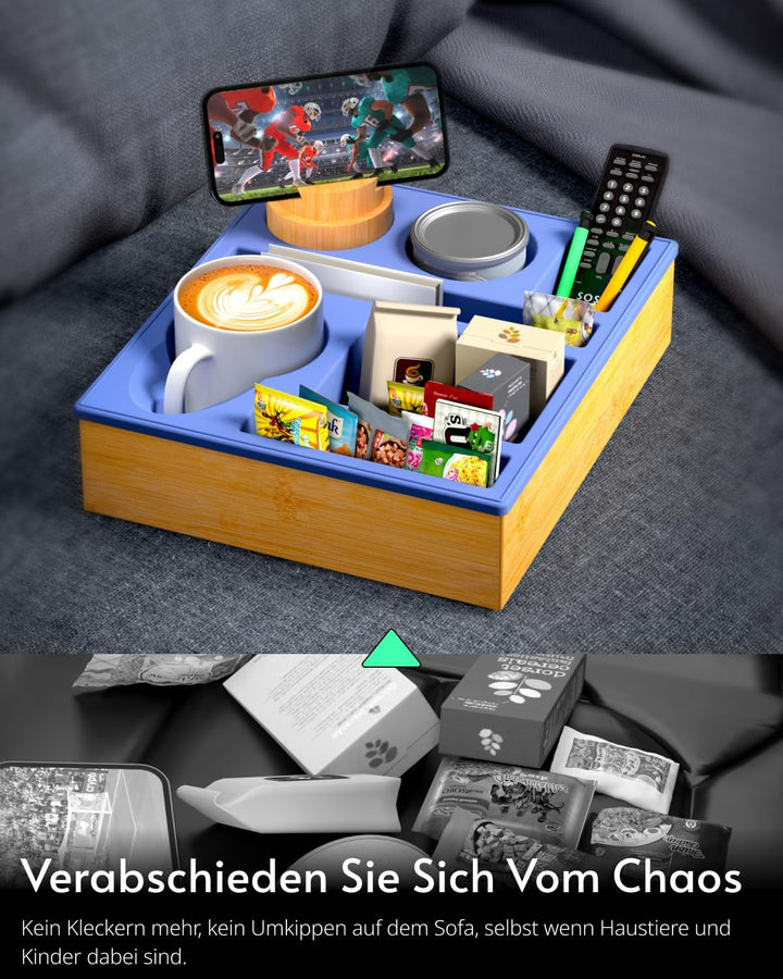 Couch bar Snack box Silikon sofatablett mit 360 Grad Drehbar Handyhalter beistelltisch mit Holz Sofa