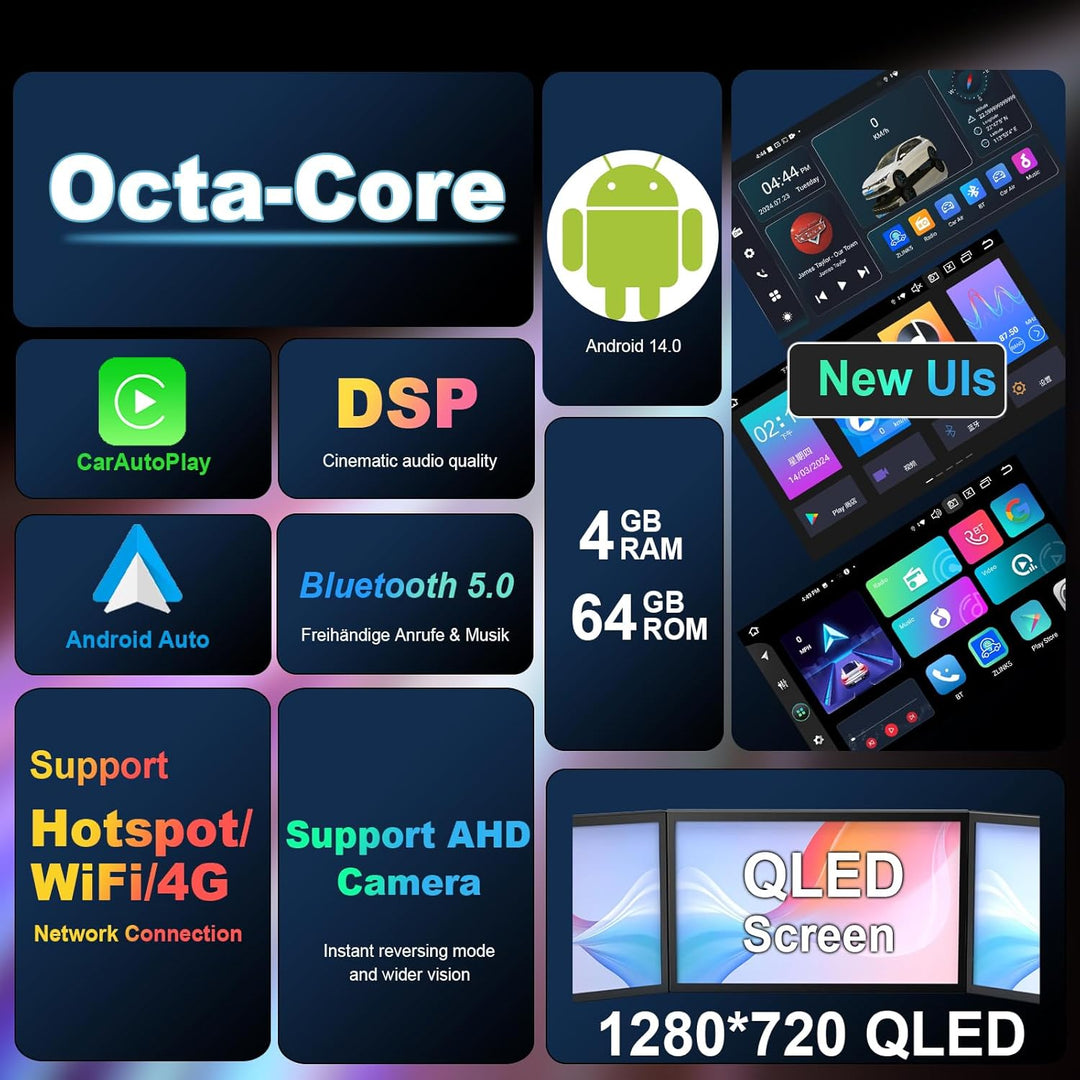 [Black 4+64GB] Autoradio für FIAT 500 2007-2015 mit 7 Zoll Touchscreen, Android 14 Radio Unterstützu