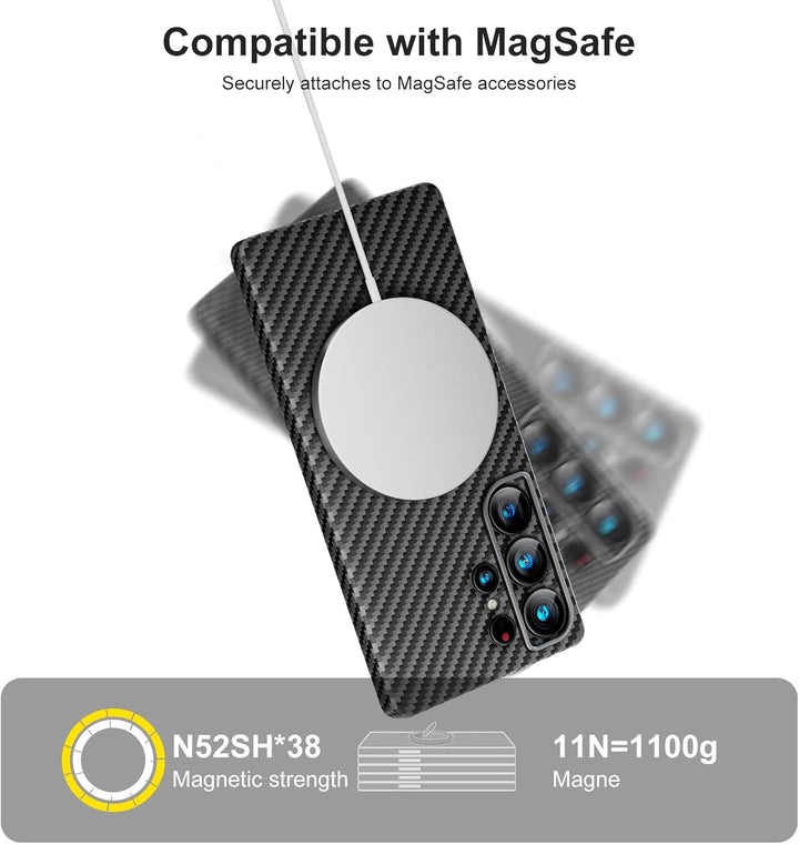 memumi Magnetische Carbon Hülle für Galaxy S25 Ultra,Ultradünne Handyhülle, Hülle aus echter Aramidf