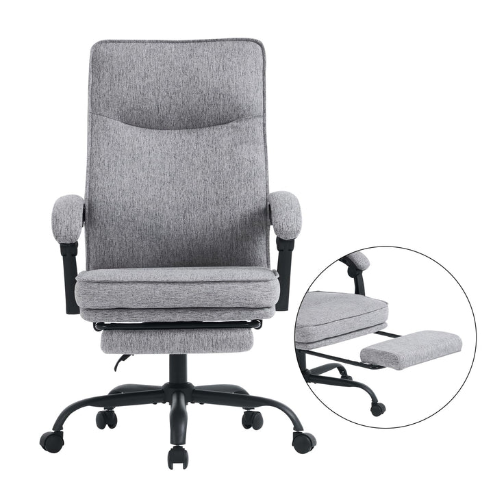 Ergonomischer Bürostuhl mit Liegefunktion, Fussstütze, 90°-135° Neigbar Schreibtischstuhl, Synchroni