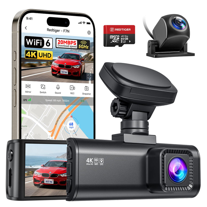 REDTIGER F7N 4K Dashcams mit WiFi GPS Front 4K/2.5K und hinten 1080P Dual Dash Kamera , 3.16" Displa