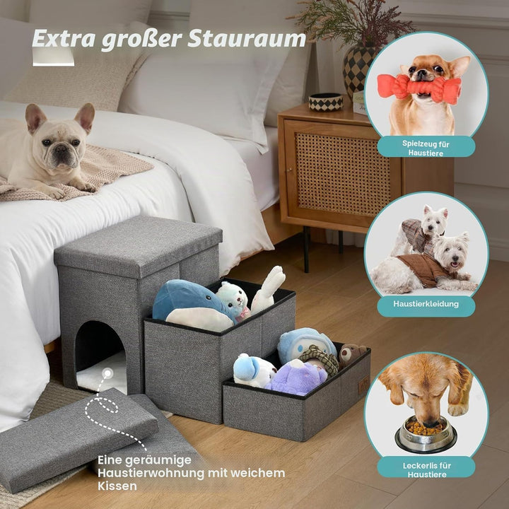 COZY KISS Hundetreppe für Kleine Hunde mit Stauraum und Katzenöffnung, Breite Haustiertreppe Faltbar