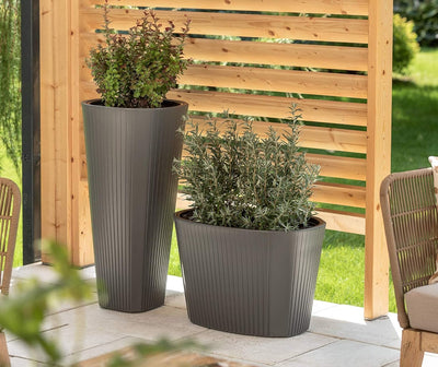 Blumenkübel Slim Rund Blumentopf Pflanzkübel mit Herausnehmbaren Einsatz Dekorativ Grösse XXL Anthra