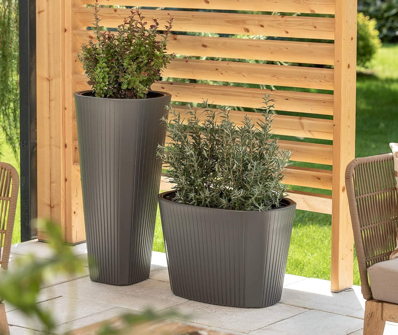 Blumenkübel Slim Rund Blumentopf Pflanzkübel mit Herausnehmbaren Einsatz Dekorativ Grösse XXL Anthra