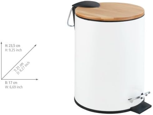 WENKO Kosmetik Treteimer Mod. Tortona 3 Liter, mit Deckel aus echtem Bambus, Badezimmer-Mülleimer mi