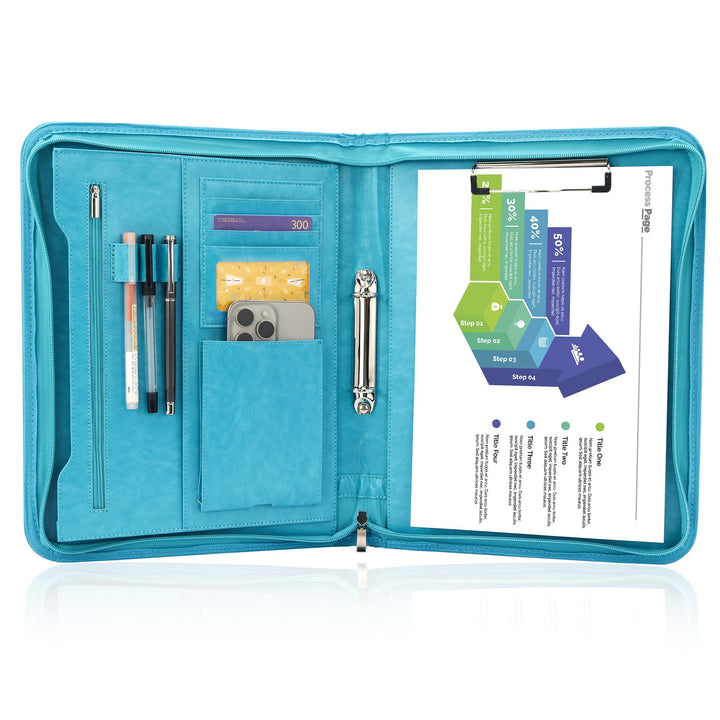 Schreibmappe 2 Ringbuch A4 Konferenzmappe Reissverschluss Leder Wasserdicht Organizer Mappe Dokument