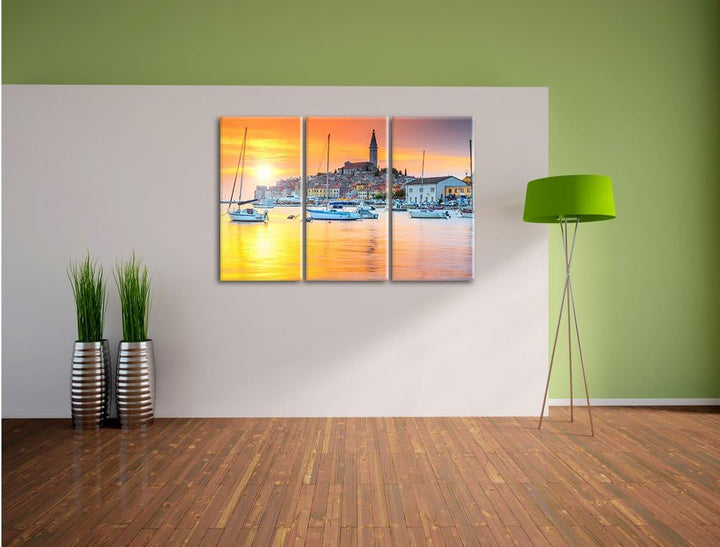 Pixxprint Kroatische Hafenstadt als Leinwandbild | Grösse: 3 Teilig (120x80) | Wandbild| Kunstdruck